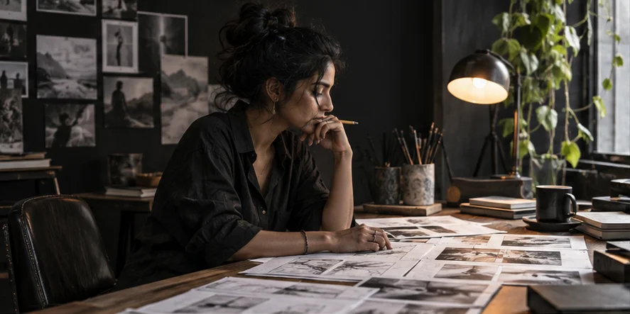 AI-generated illustration of a creative director developing an original story