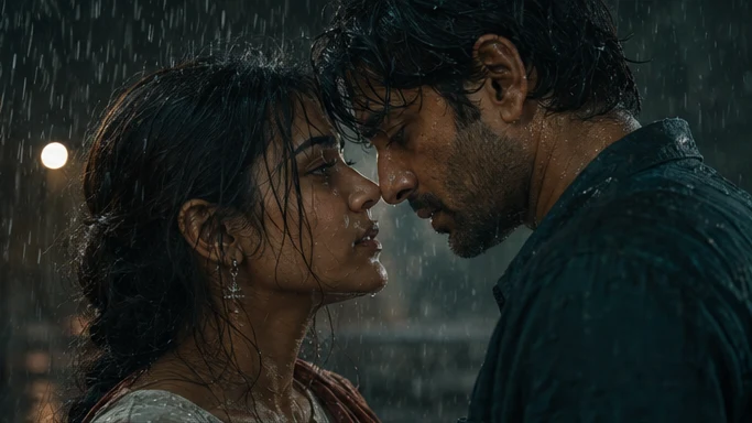 Anaya and Kabir meeting during monsoon rain